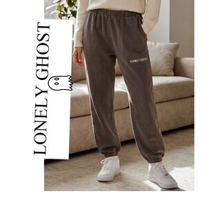 Lonely Ghost Grey Logo Sweatpants XL Charcoal Joggers Embroidered Ghost GothCore